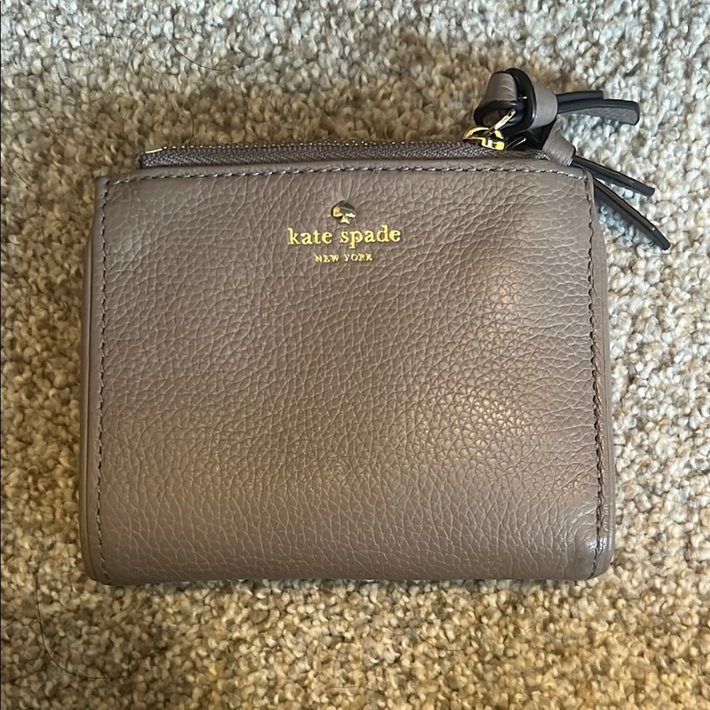 Kate Spade Gray Leather Wallet with Gold Accents